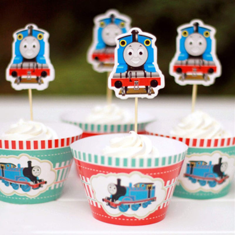 Finex Thomas Transport fans 12 pcs Set Cupcake Wrappers and 12 Toppers Decoration Birthday Party Favors Supplies dozen set for Women.Not for children under 13.This is a decoration,no food drinks is involved - Image 3
